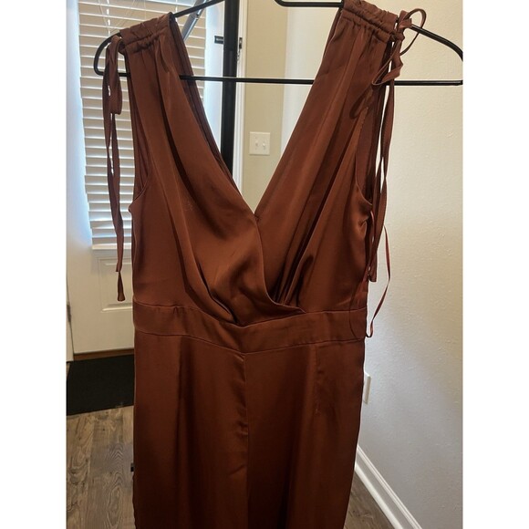 Skies Are Blue Satin Shoulder-Tie Pintuck Jumpsuit – Mauve – XS – NWT - Picture 2 of 12